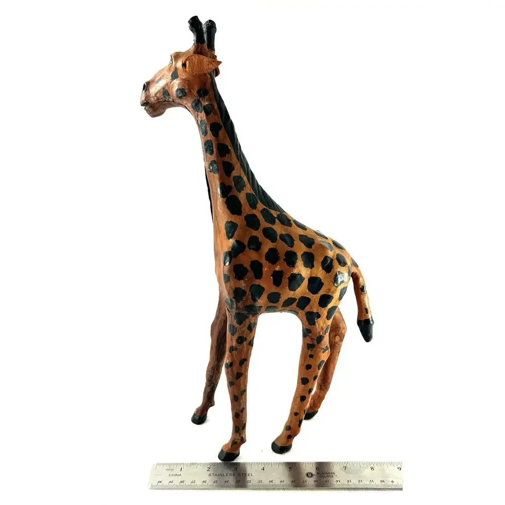 Hand Carved Leather Giraffe Figurine 15” African Safari Animal Sculpture Kenya